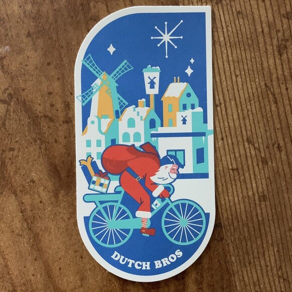 Dutch Bros Brothers Coffee Santa Bike Sticker December 2021 - Picture 1 of 2